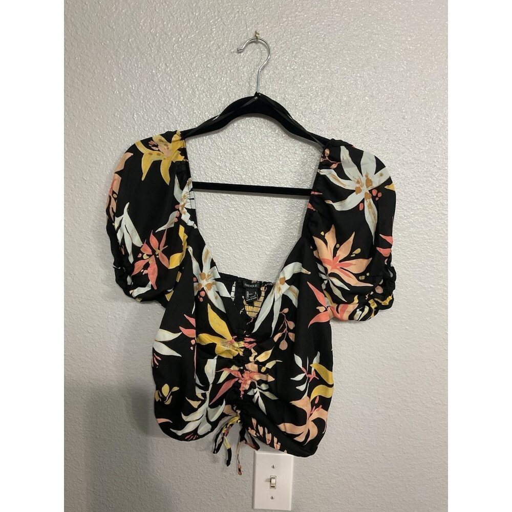 Forever 21 Center Cinch Peasant Sleeve Summer Crop To Size Large NWT